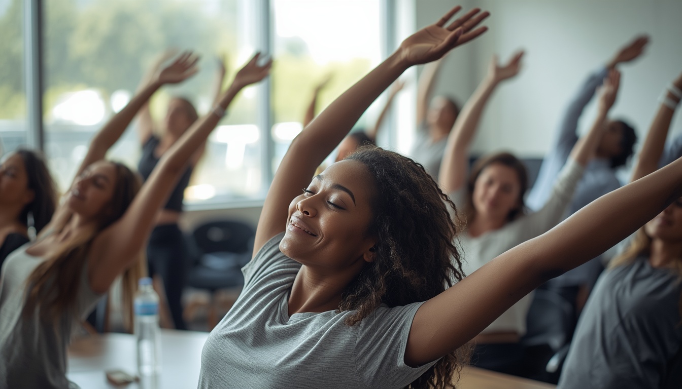 Office stretch session at Revivegreen